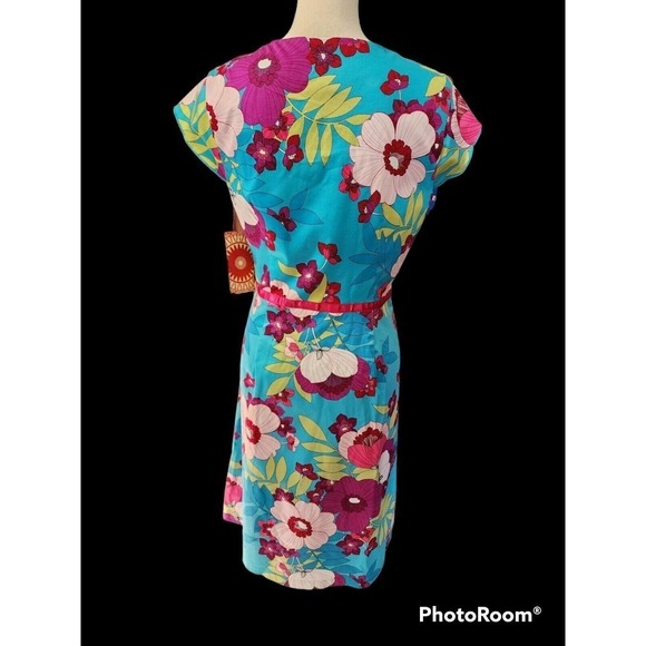 Sangria Womens Dress Size 12 Blue Floral V Neck Short Sleeve Side Zip Lined - Picture 4 of 10